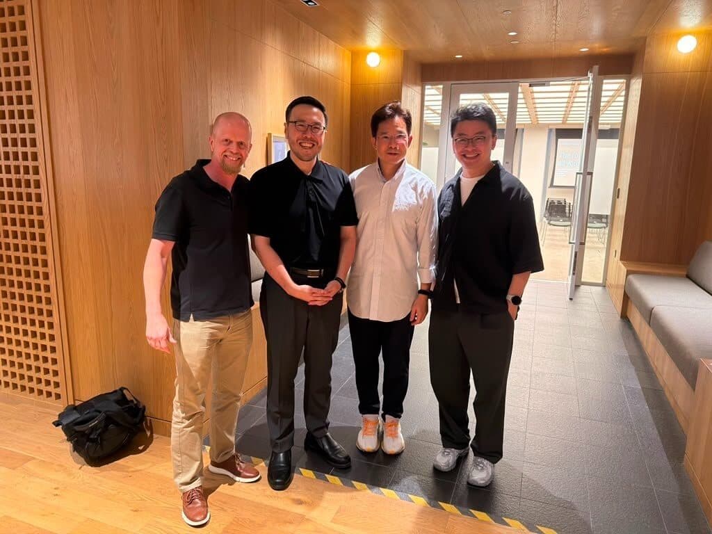 Speakers from GoVeda and Olofsson after the Physical AI report launch in Singapore