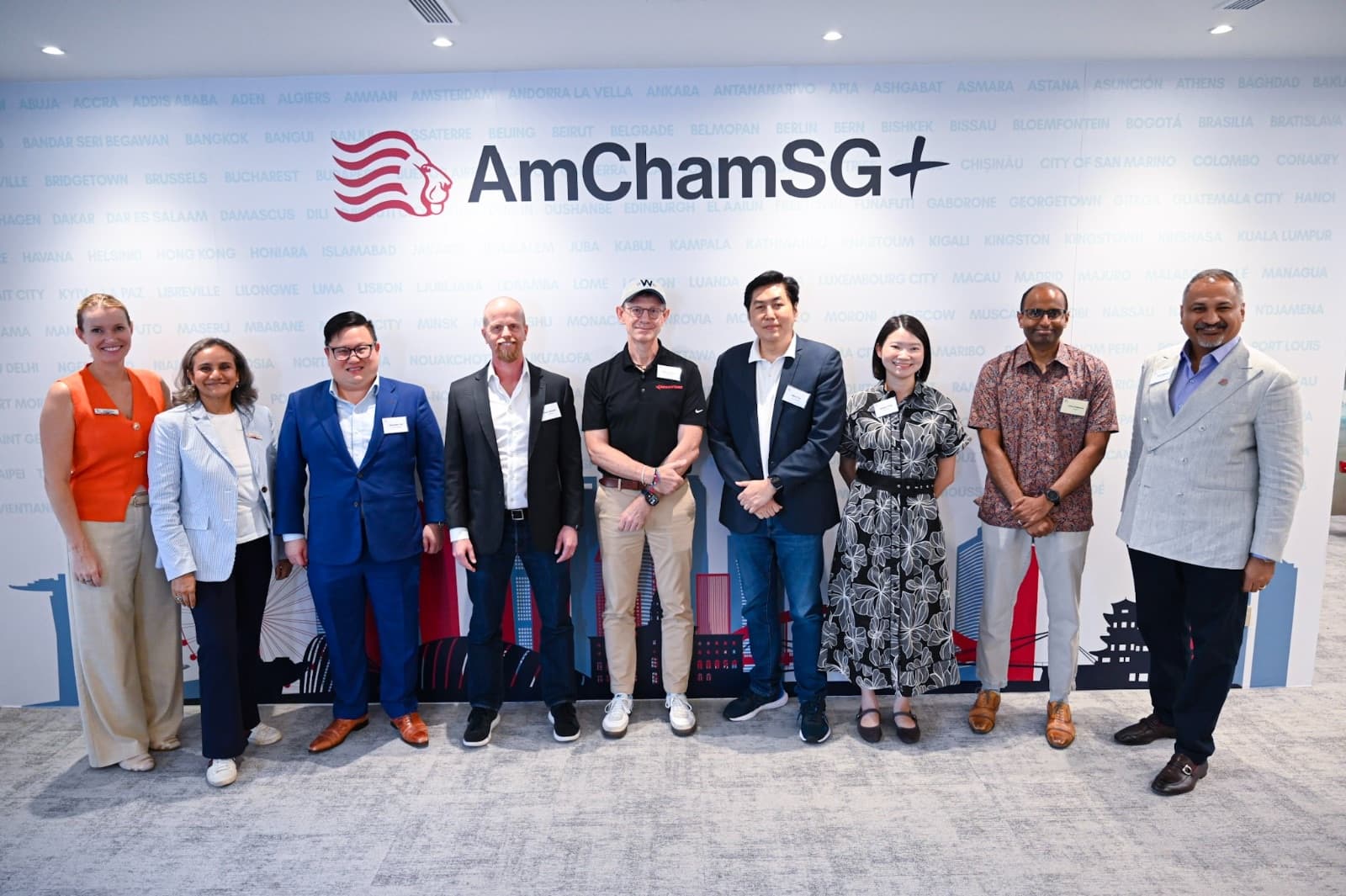 Speakers and AmChamSG committee hosts of the Mythos & The Curated Frontier session at the AmChamSG Hub, Shaw Centre, Singapore