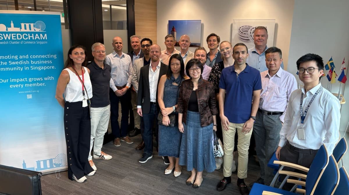 Attendees of the SwedCham AI & Talent session gathered at the Swedish Chamber of Commerce Singapore office